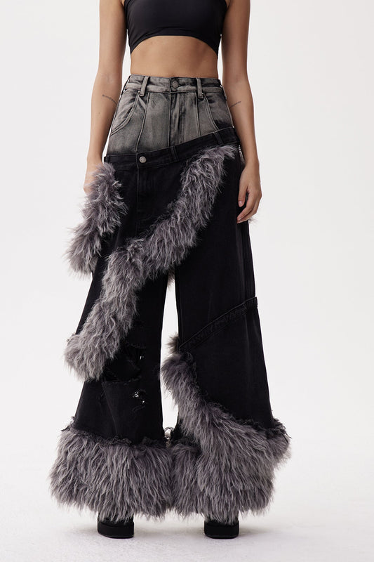 Dena Deconstruct Faux Fur Jeans