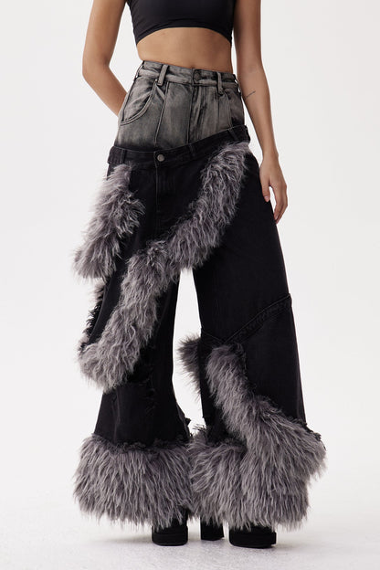Dena Deconstruct Faux Fur Jeans