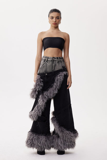 Dena Deconstruct Faux Fur Jeans