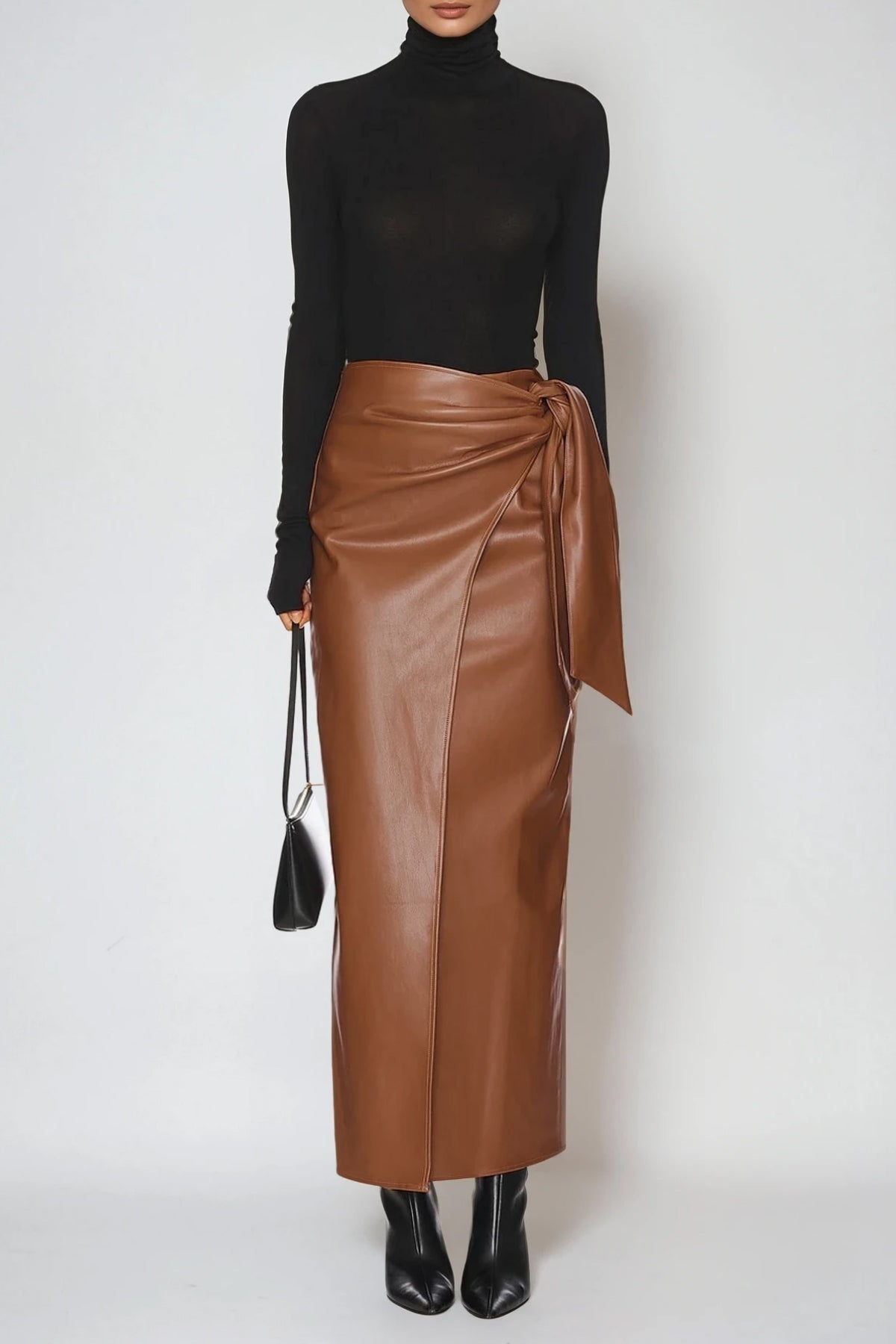 Derorit Tie Up Leather Maxi Skirt