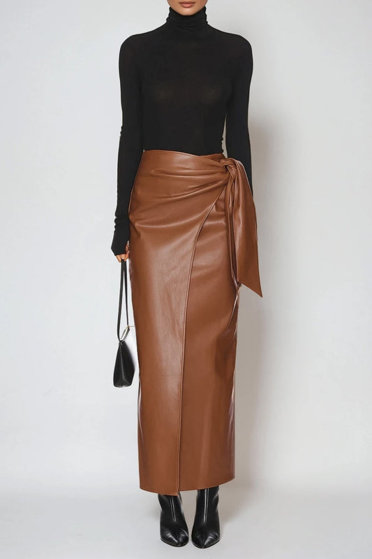 Derorit Tie Up Leather Maxi Skirt