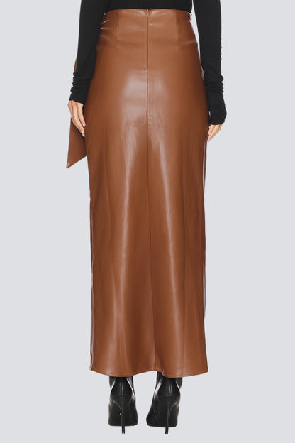 Derorit Tie Up Leather Maxi Skirt