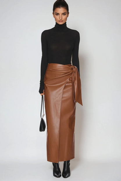 Derorit Tie Up Leather Maxi Skirt