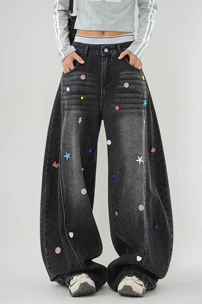 Desta Embellished Deconstruct Jeans In Black