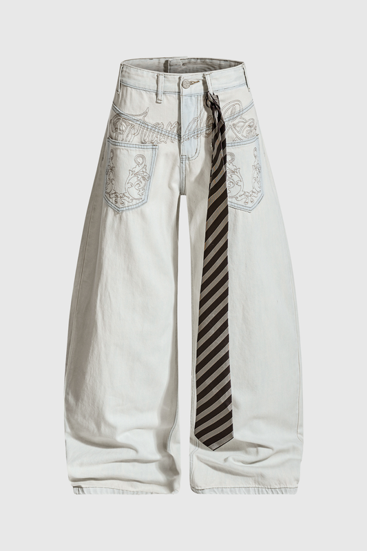 Dias Deconstruct Embroidered Baggy Jeans