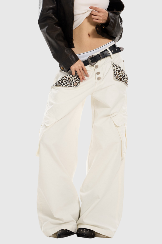 Diocletian Deconstruct Leopard Cargo Jeans In White