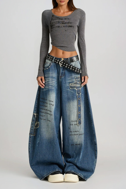 Diomidis Deconstruct Print Bleached Barrel Jeans