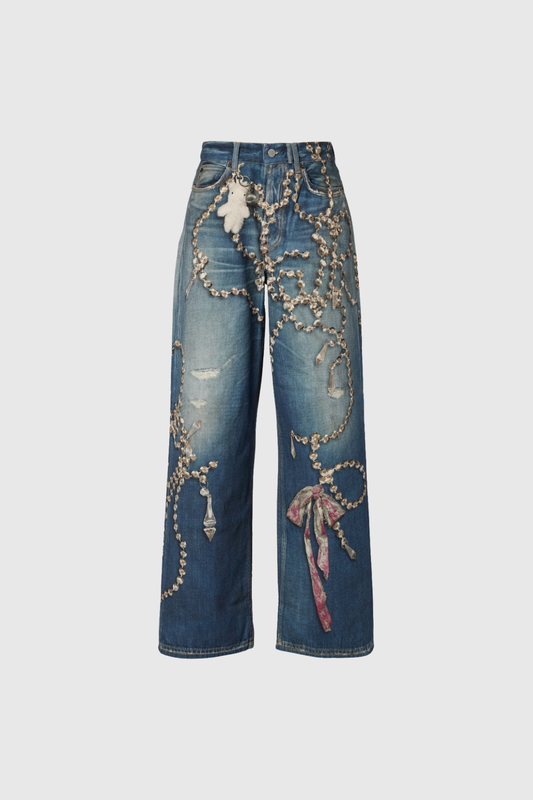 Dorrit Print Bleached Jeans In Dark Blue