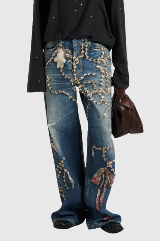 Dorrit Print Bleached Jeans In Dark Blue