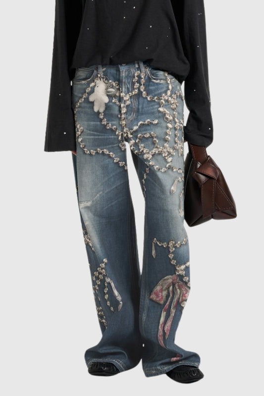 Dorrit Print Bleached Jeans In Light Blue