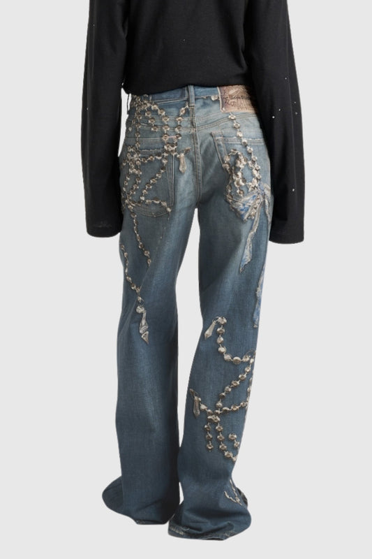 Dorrit Print Bleached Jeans In Light Blue