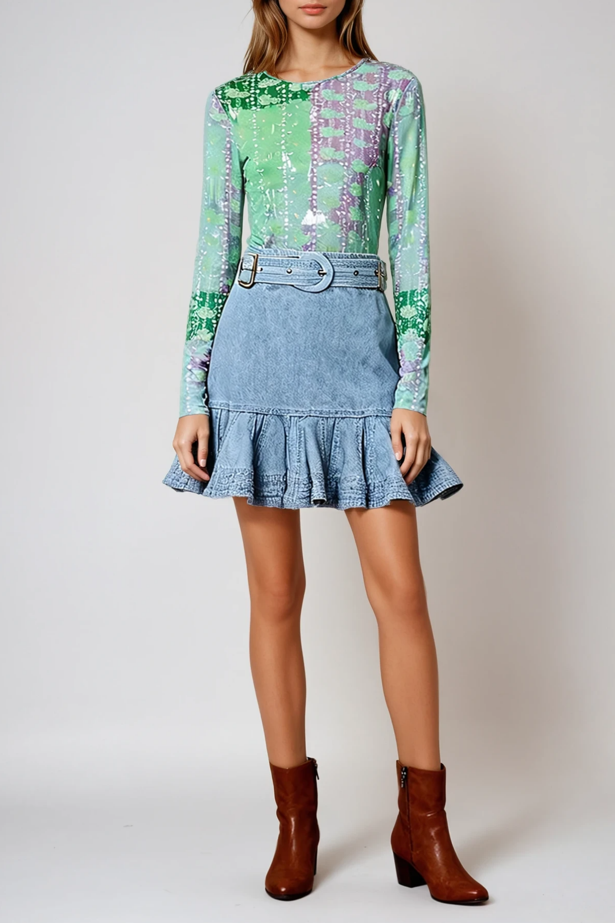 Drahoslava Ruffle Denim Mini Skirt