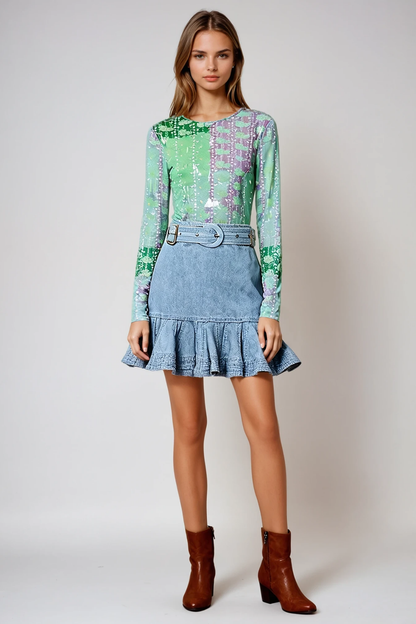 Drahoslava Ruffle Denim Mini Skirt