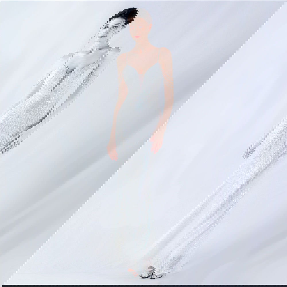 Dress Positioning Floral Sequin Craft Beaded Strap Evening Dress