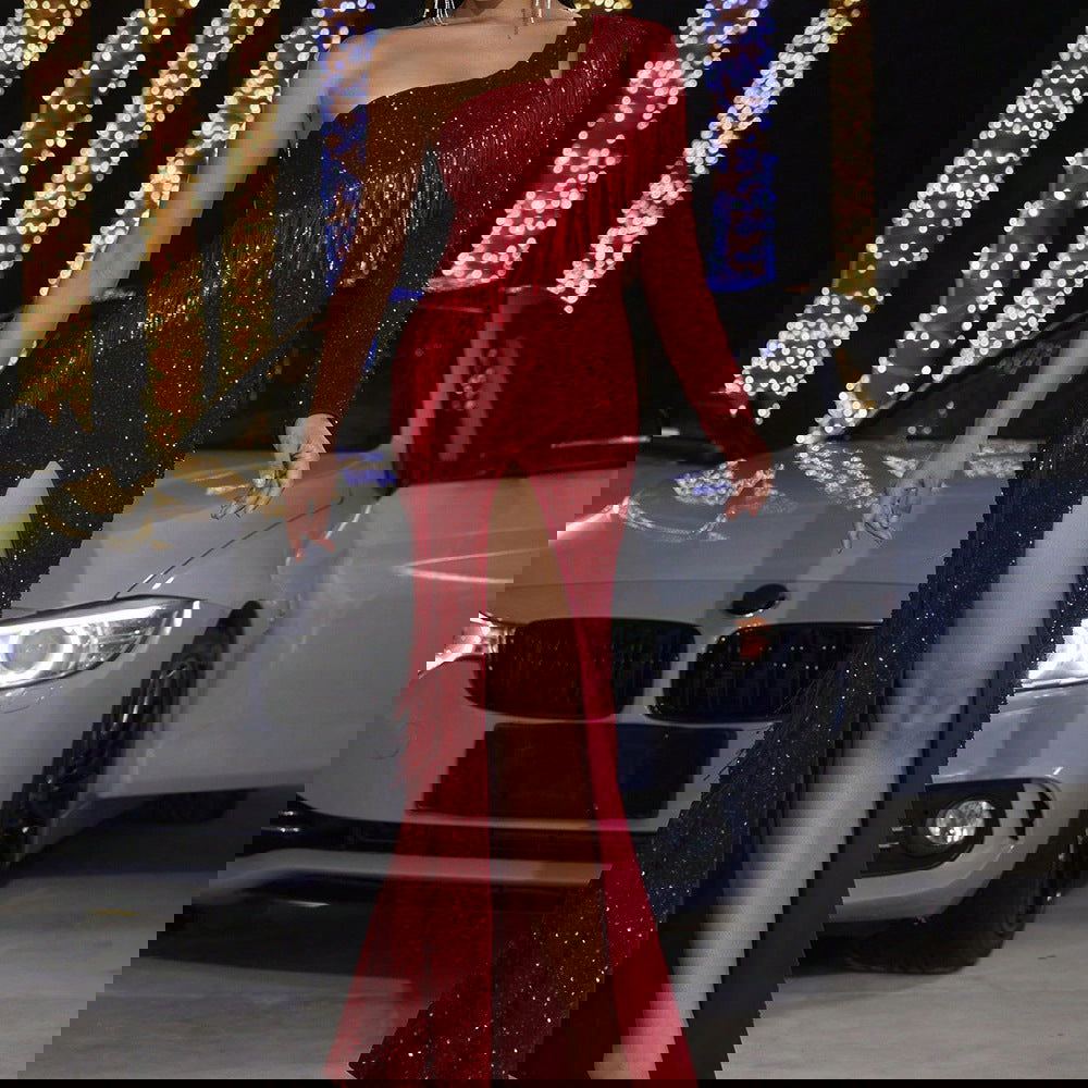 Dress Sequined Tassel Backless Evening Dress