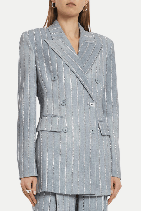 Dulcie Rhinestone-embellished Pinstripe Blazer Set