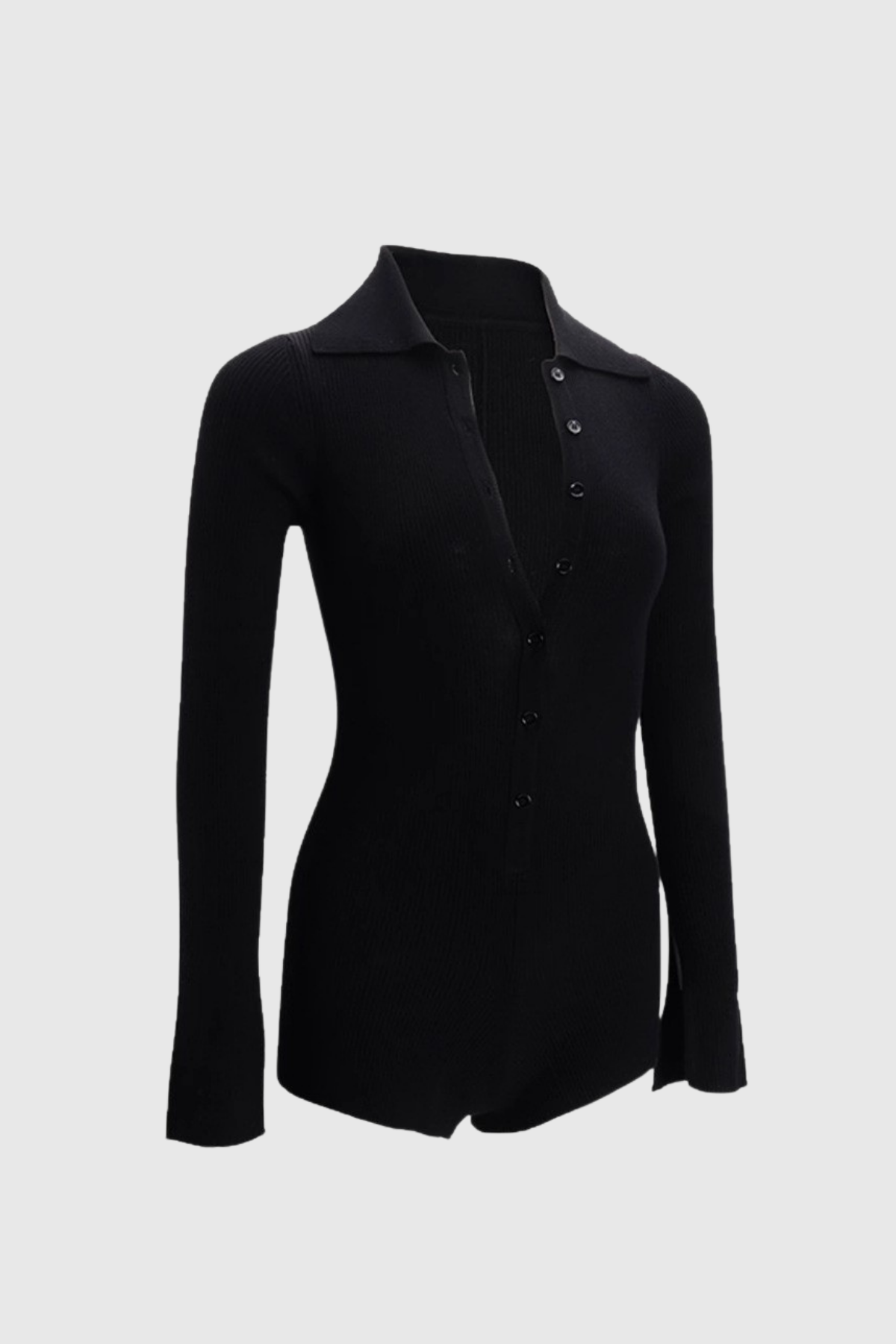 Duru Lapel Knit Bodysuit In Black