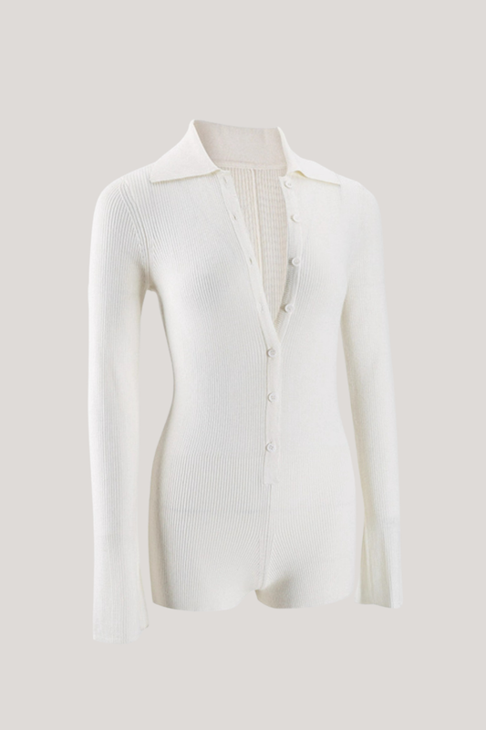 Duru Lapel Knit Bodysuit In White