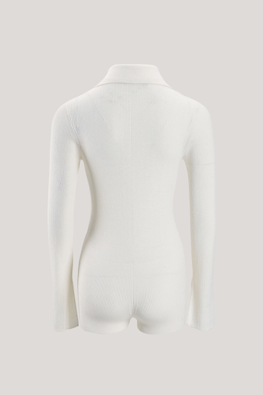 Duru Lapel Knit Bodysuit In White