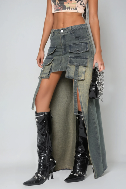 Duygu High Low Denim Maxi Skirt