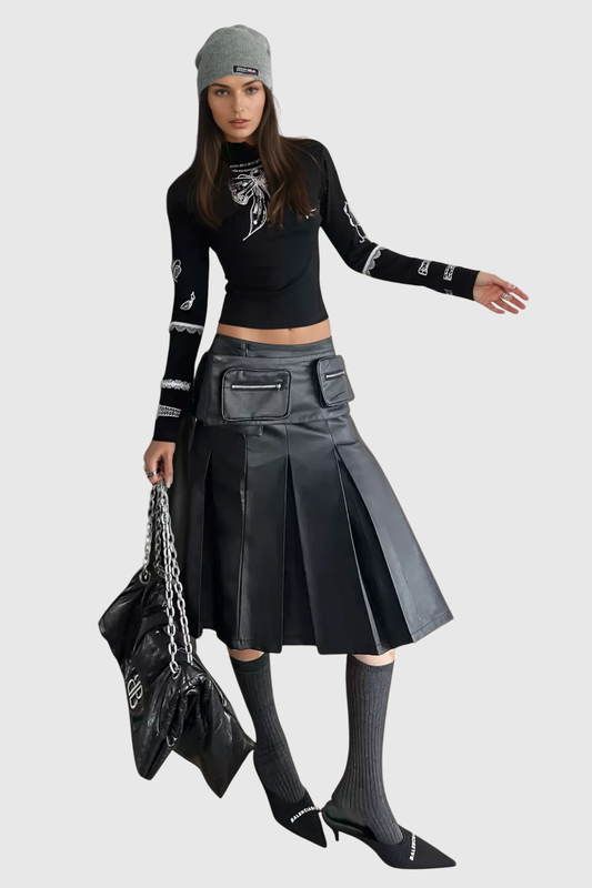 Dvorah Pocket Leather Midi Skirt