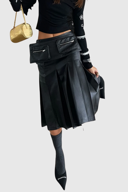 Dvorah Pocket Leather Midi Skirt
