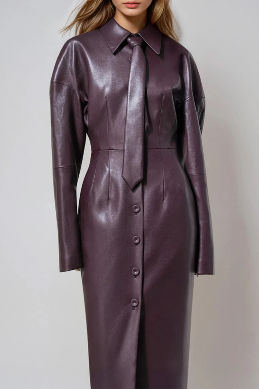 Dzvonimir Leather Button Up Maxi Dress