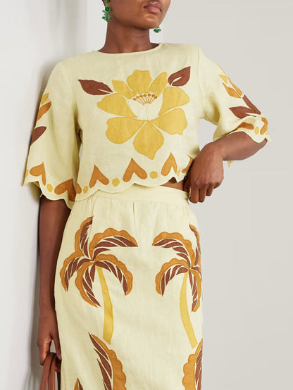 Unique Sunshine Floral Print Cropped Shirt