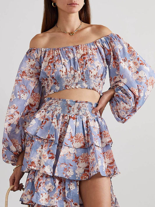 Unique Off-Shoulder Cropped Floral Bali Top
