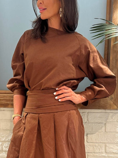 Retro Linen Drop-Shoulder Oversized Top