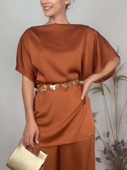 Elegant Asymmetric Neckline Off-Shoulder Loose Top