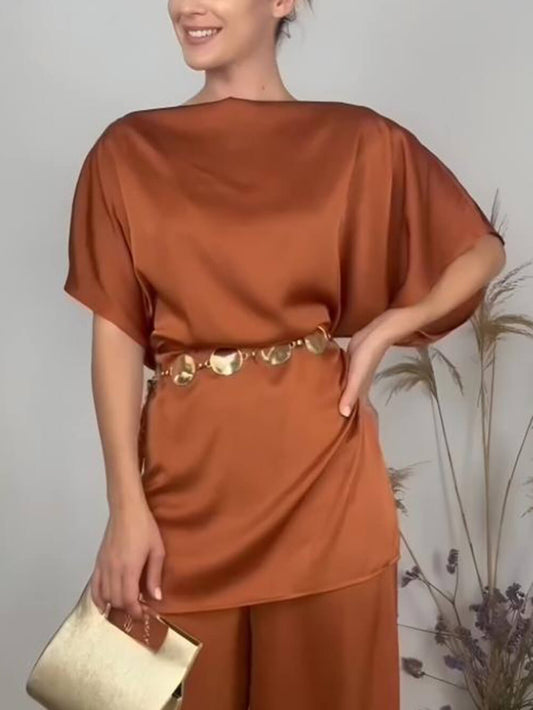 Elegant Asymmetric Neckline Off-Shoulder Loose Top