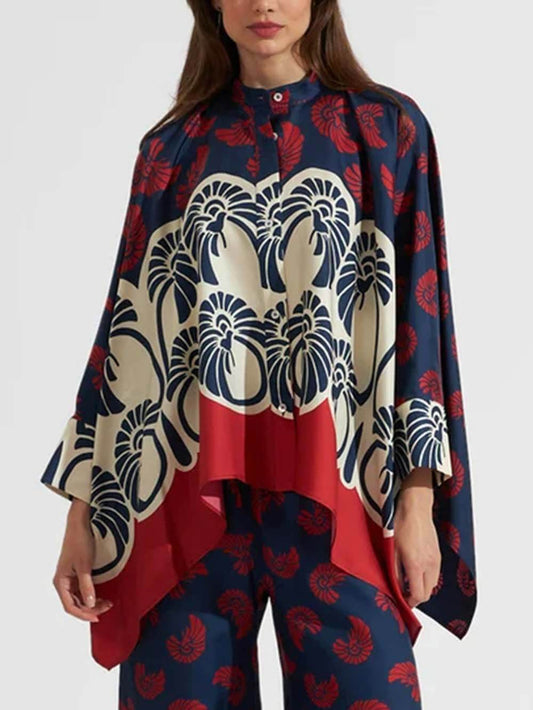 Unique Irregular Print Patchwork Oversized Button-Down Shirt
