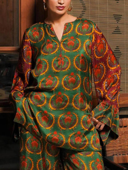 Unique Satin Bold Ethnic Print Loose Shirt