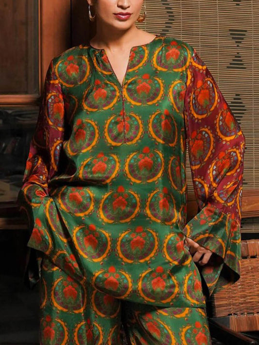 Unique Satin Bold Ethnic Print Loose Shirt