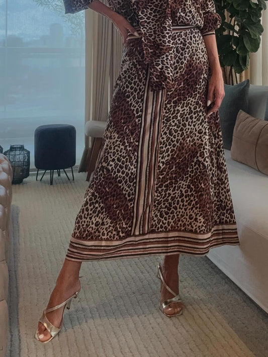 Retro Classic Leopard Print Patchwork Lace-Up Loose Shirt