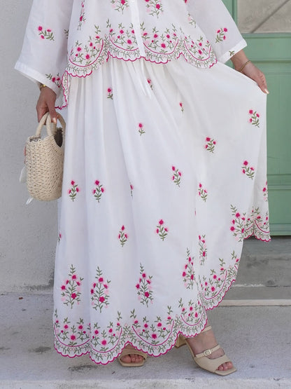 Delicate Floral Embroidered Ruffle Blouse