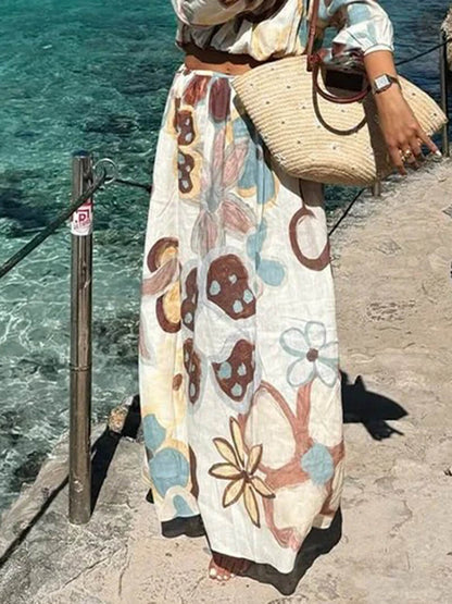 Fashionable Printed Off-Shoulder Lantern Sleeve Ruched Crop Top