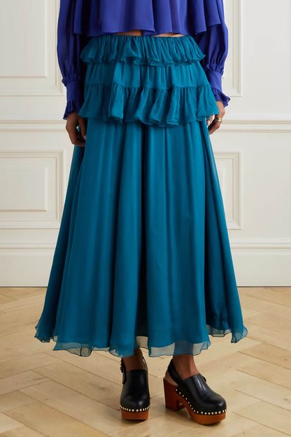Exquisite High-Neck Ruffle Pleated Chiffon Loose Blouse
