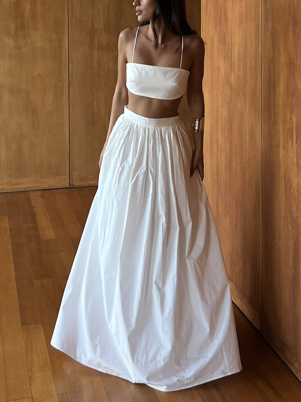 Exquisite Sexy Chambray Cropped Top Loose Maxi Skirt Set