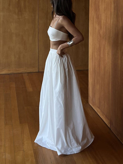 Exquisite Sexy Chambray Cropped Top Loose Maxi Skirt Set