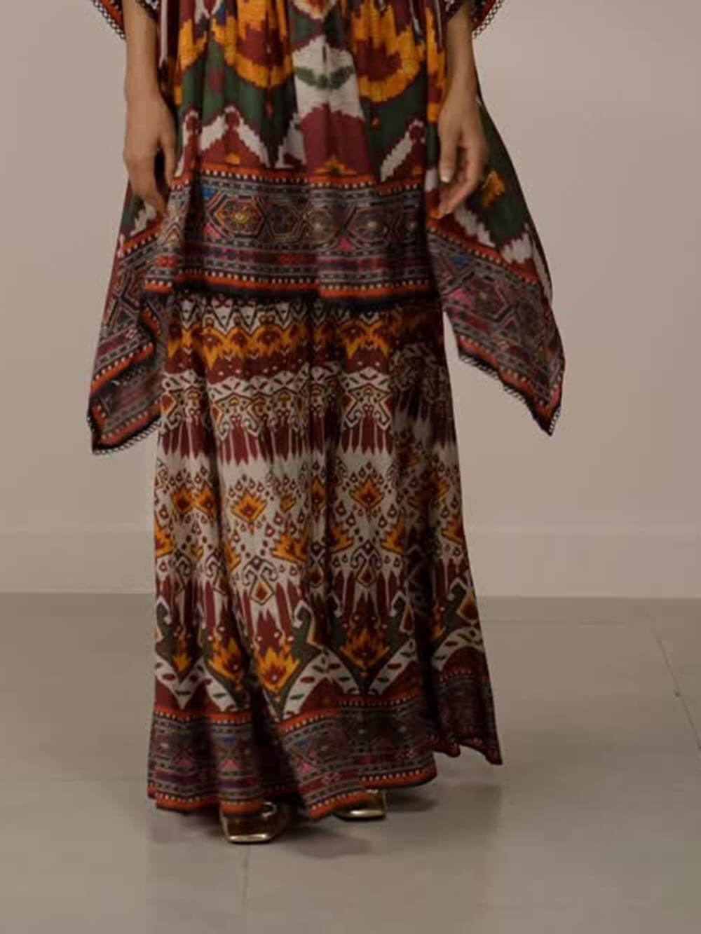 Unique Ethnic Print Bell Sleeve Oversized Long Shirt