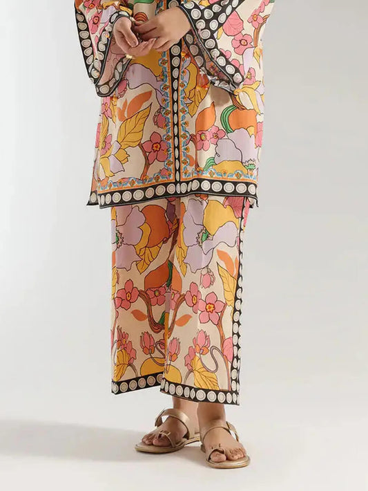 Bohemian Ethnic Print Colorblock Wide-Leg Pants