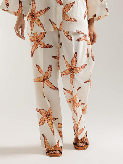 Unique Starfish Print Loose Plus-Size Button-Up Shirt
