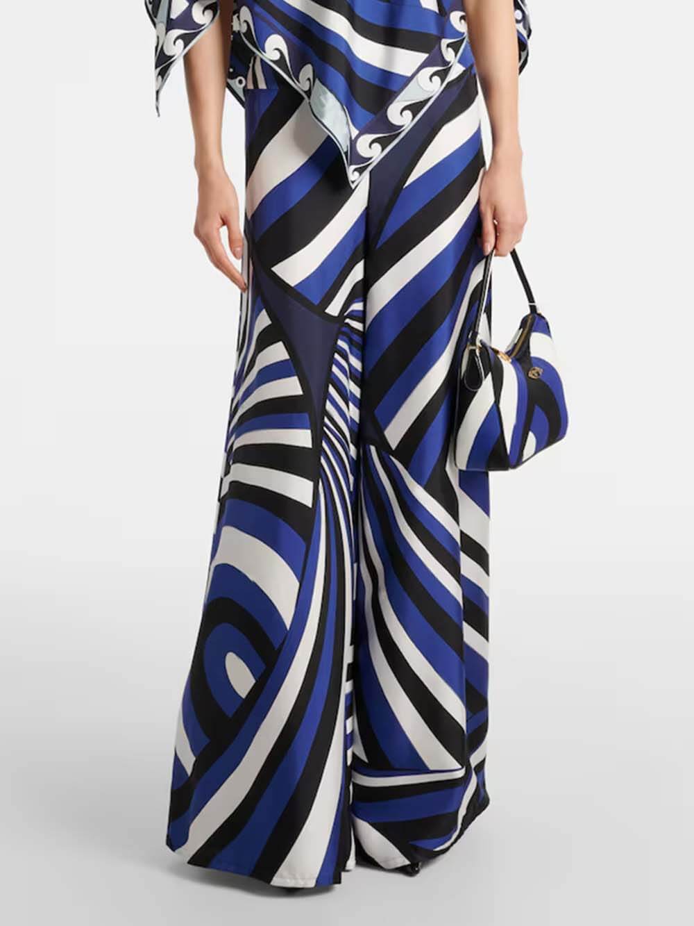 Unique Rainbow Print Satin Loose-Fit Blouse