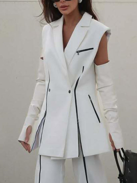 Fashion V-Neck Vest Colorblock Tailored Blazer
