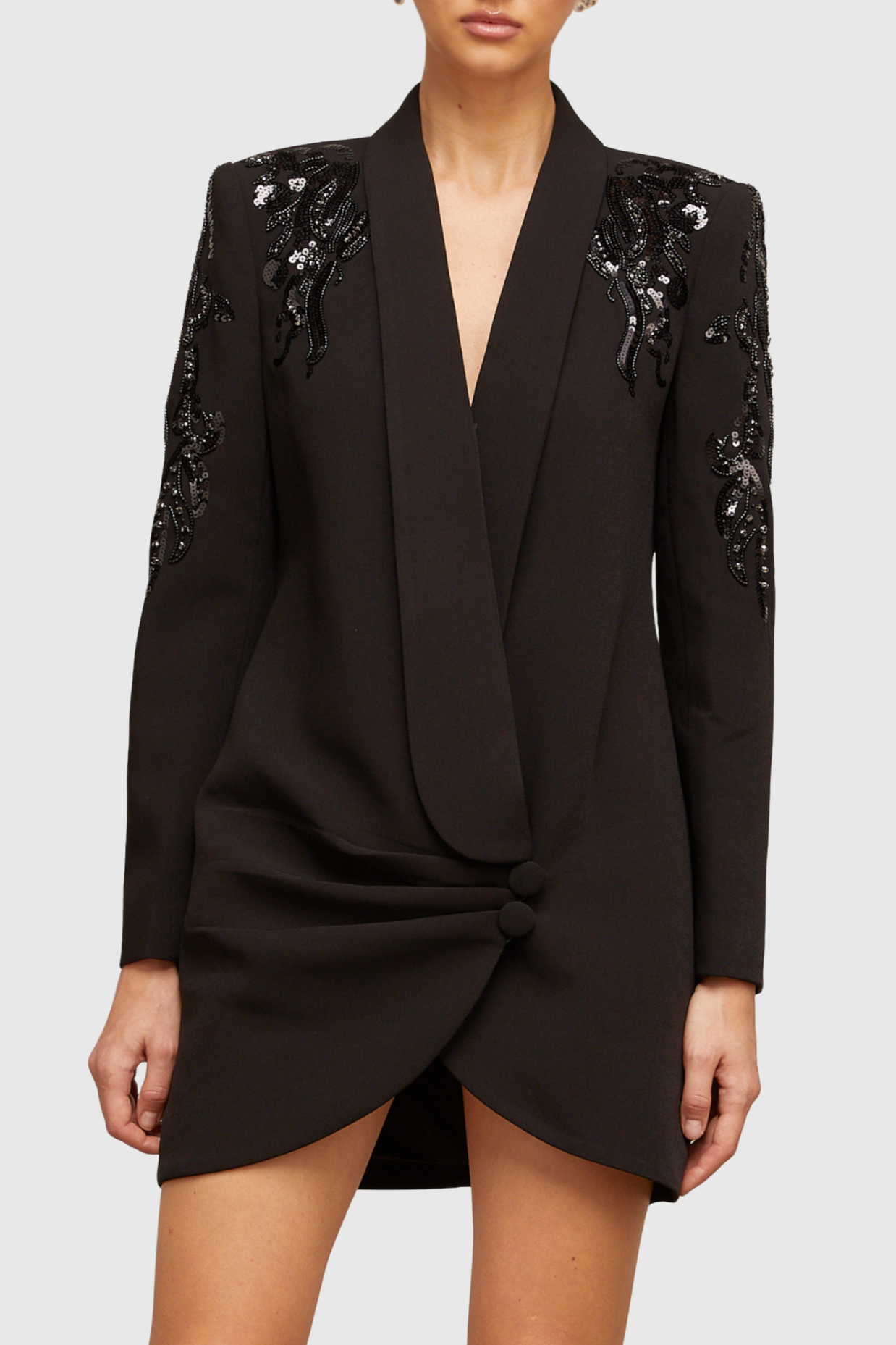 Charnita Sequin Embellished Blazer Dress - Black