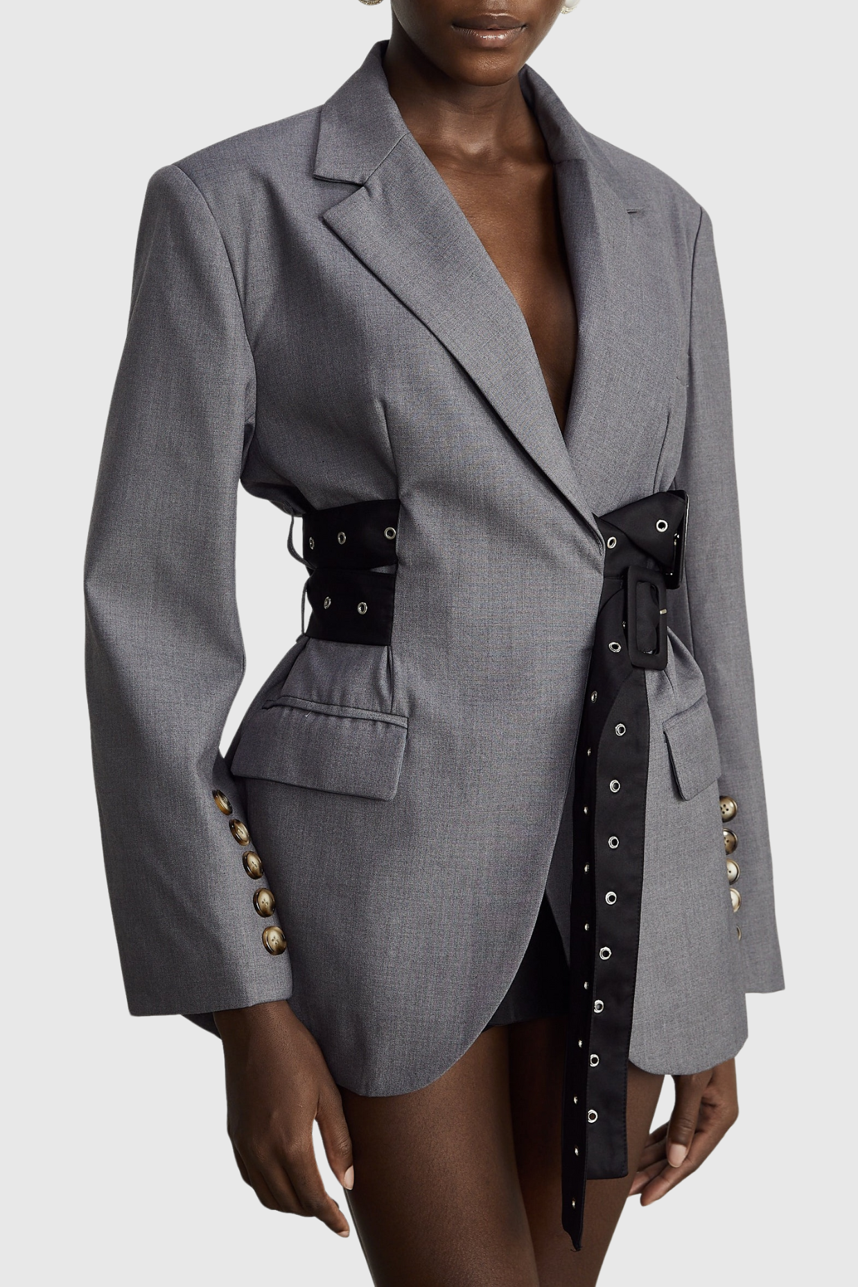 Eairein Belte Waist Blazer - Grey