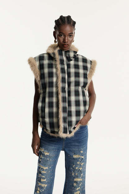 Edwina Faux Fur Grid Vest