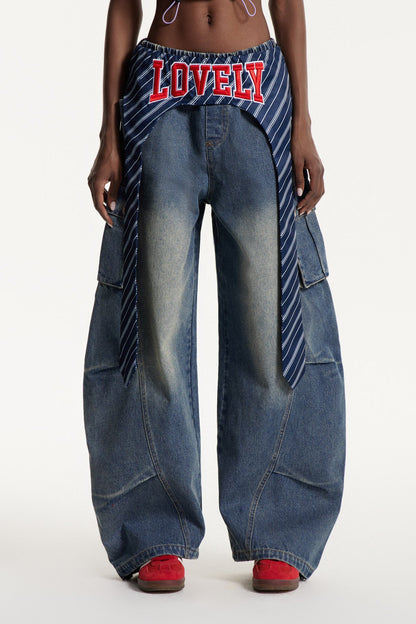 Deepak Stripe Deconstruct Baggy Jeans